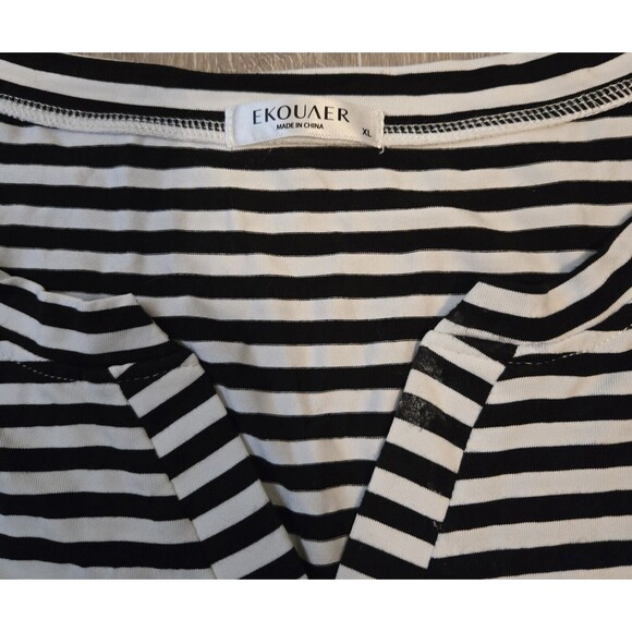 Ekouaer Dress Women XL Black White Stripe Stretch Knit 1/4 Button-Up House Dress - Picture 4 of 5